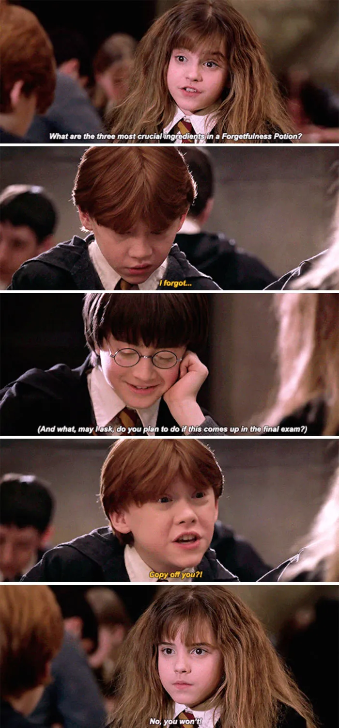 Hermione Helps Ron Study So He Doesn't Cheat Off Of Her (Sorcerer's Stone)