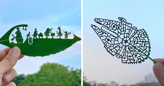 Japanese Artist Made These 30 Cute Vignettes From Leaves