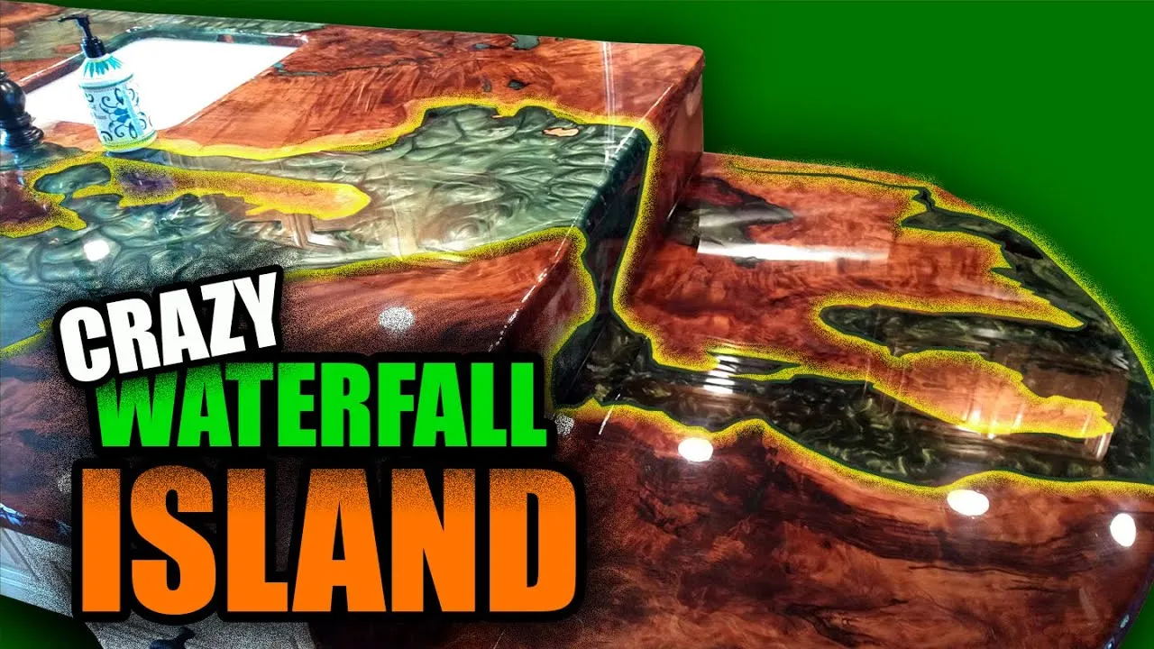 DIY Redwood Burl Waterfall Kitchen Island