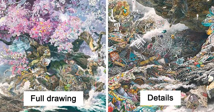 Japanese Artist Fits Entire Worlds Into His Drawings, And His Surreal Works Take Him Years (28 Pics)