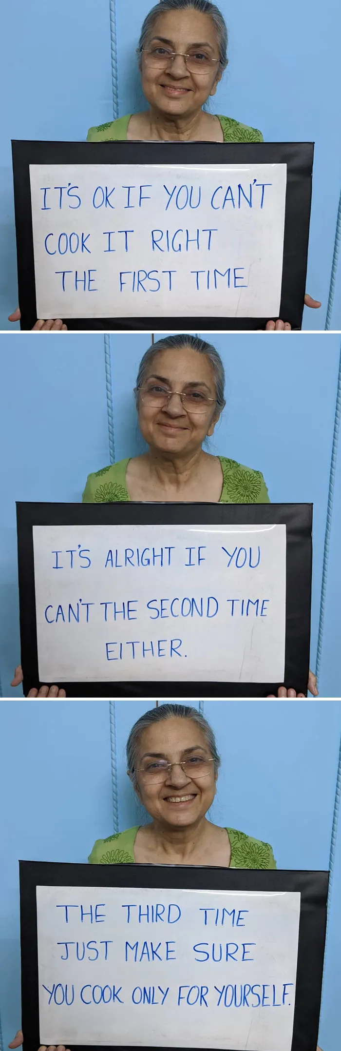 Esta madre india se vuelve viral después de que su hijo la convenciera de escribir su sabiduría en carteles y compartirlos en Instagram (25 fotos)