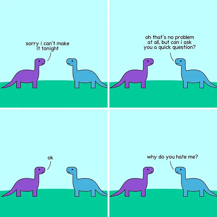 Dinosaur comic about taking everything personal 