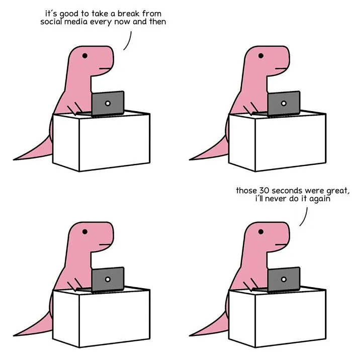 Dinosaur comic about taking break from social media 