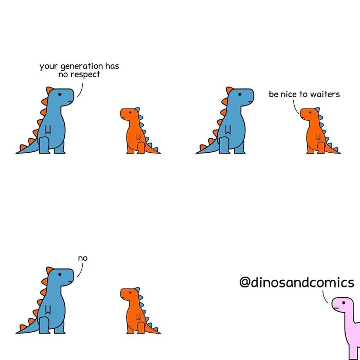 Dinosaur comic about being nice and respectful 