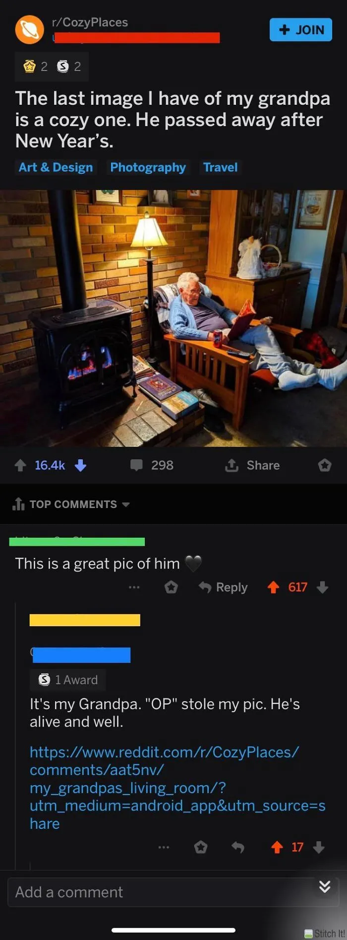 Guy Claims Picture Of Recently Deceased Grandpa. Real Op Show Up In Comments To Let Everyone Know Grandpa Is Still Alive And Well