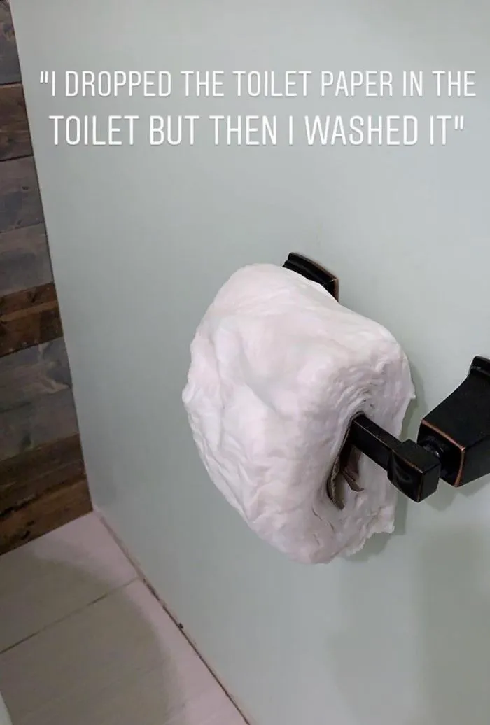 Toilet paper covered in soap foam showing kids are not born smart in a hilarious bathroom fail.