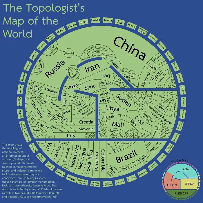 The Topologist's Map Of The World - A Map Showing International Borders, And Nothing Else