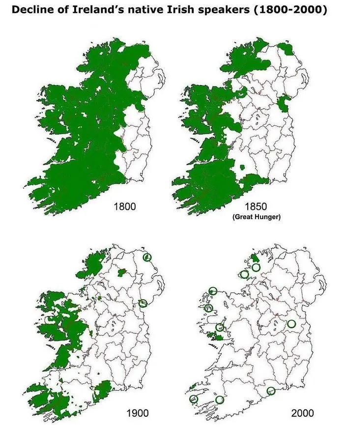 The Decline Of Our Native Tongue Over The Last 2 Centuries, I Find The Maps Rather Than The Reciting Of Statistics, Gives A Far Better Impression On The Overall Erosion Of One Of The Biggest Aspects Of Our Culture, Irish Itself
