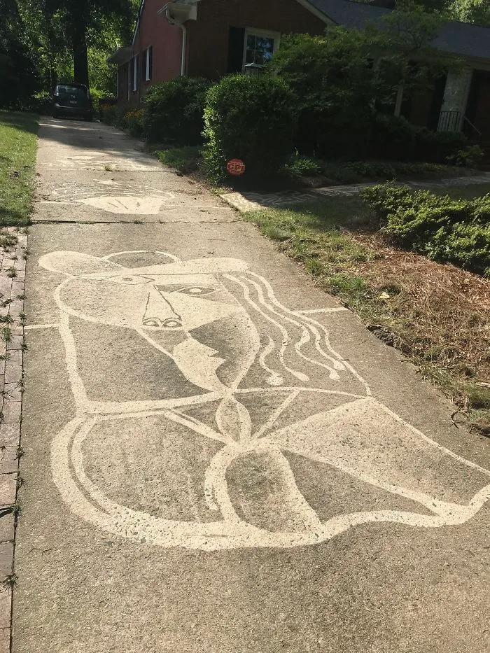 Picasso On Driveway. Dirt, Water, Power Washed Concrete. Me. 2020