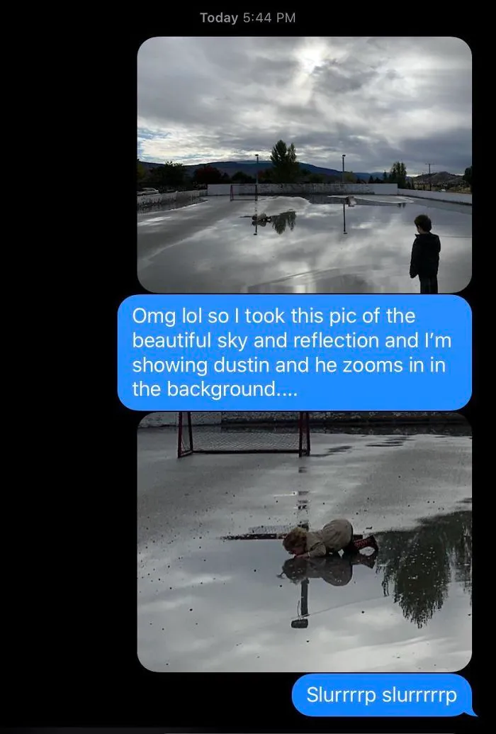 Child curiously licking a puddle on a wet sports field, illustrating funny moments showing kids are not born smart.