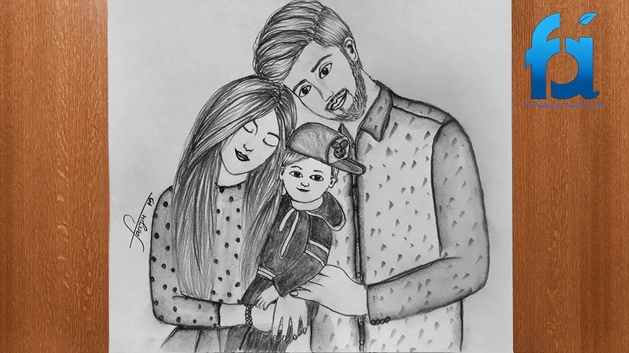 Watch How To Draw Happy Family Sketch  || Happy Family Sketch