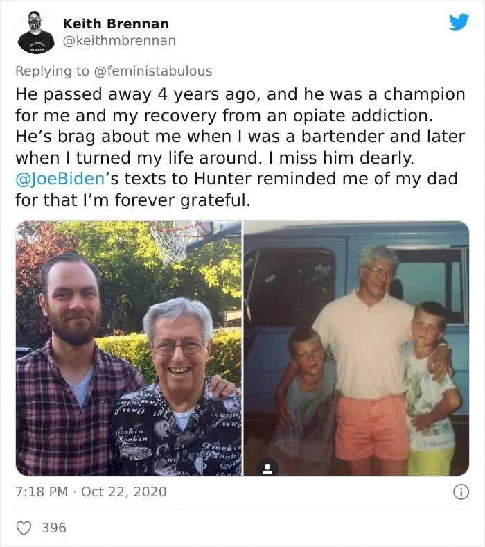 Los trolls dicen que esta foto de Joe Biden con su hijo no es apropiada, y la gente responde con fotos similarles para demostrar que no es así