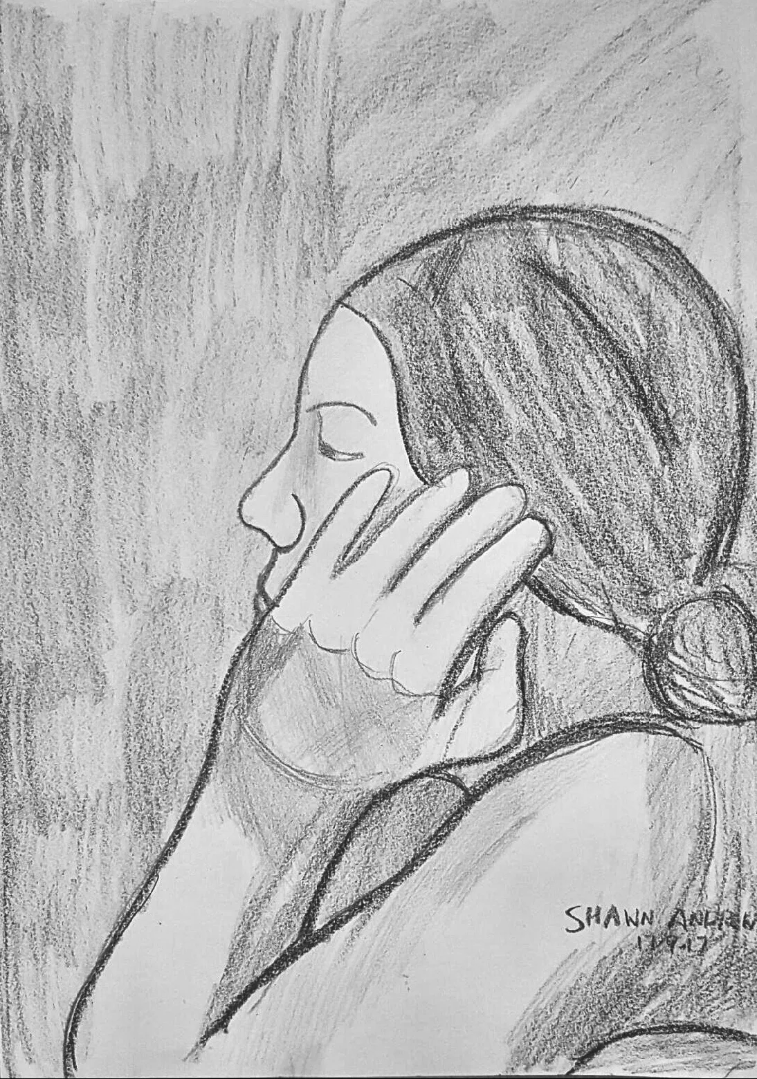 Conté Pencil Drawing On Paper.