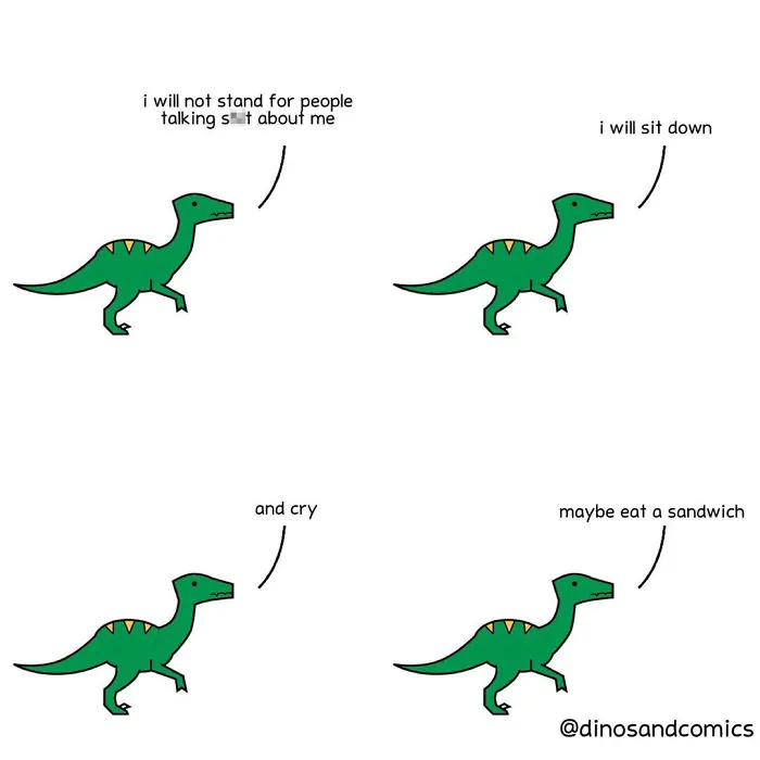 Dinosaur comic about people talking bad about you 