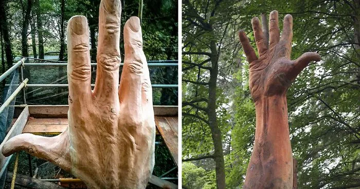 Storm-Damaged Tree In Wales Gets Transformed Into A 50 Ft Hand Worth $16,000