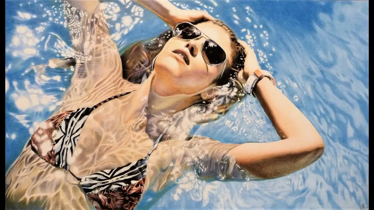 Woman In The Swimming Pool Speed Drawing By Sielukart