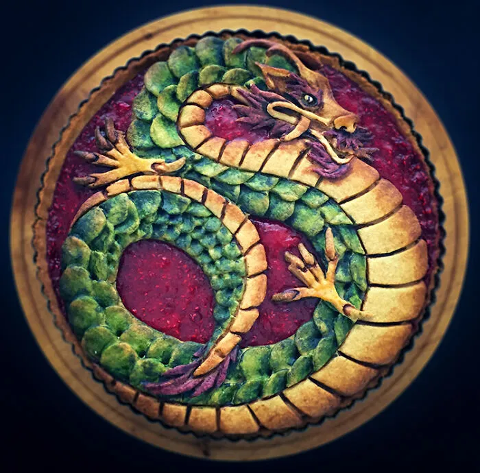 Rasberry Pie With A Sweet Basil Dragon
