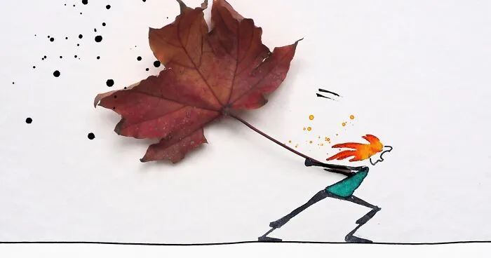Autumn Is My Favorite Season, So I Made 31 Illustrations Out Of Leaves And Watercolor