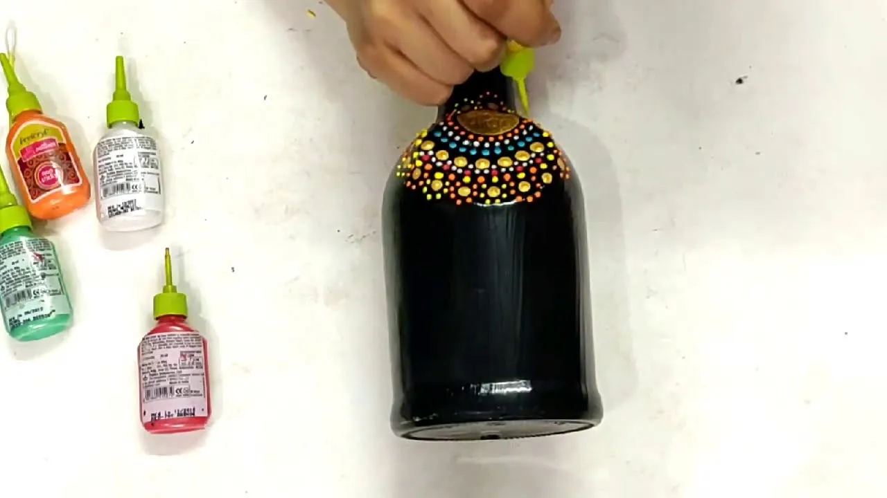 I Have Reused The Waste Glass Bottle Into Home Decor Using Basic Dotting Technique.