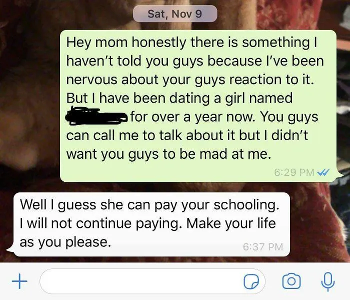 My Moms Response When I Came Out To Her. Haven’t Talked To Them For Two Weeks Now