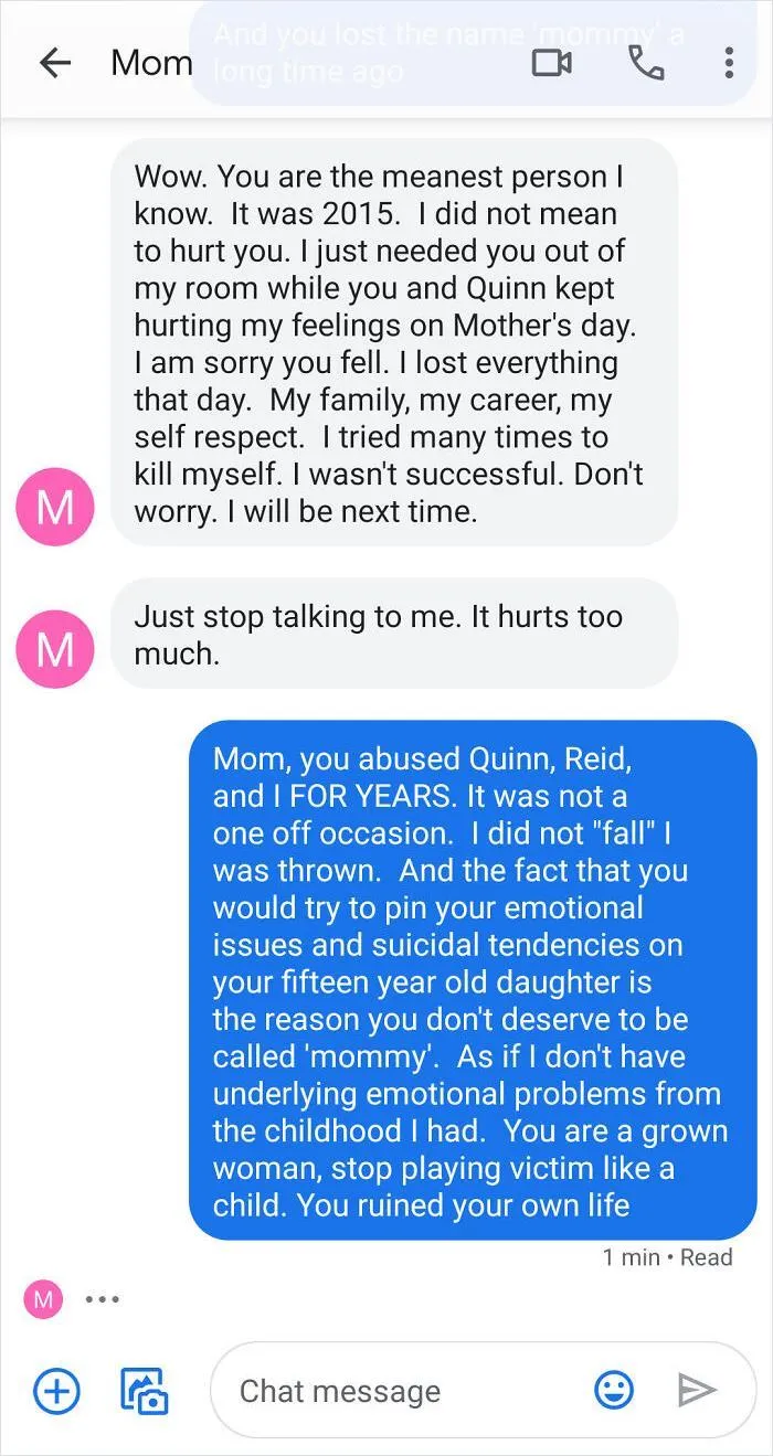 My Mother Blamed Me For Her Suicidal Tendencies. I'm 15