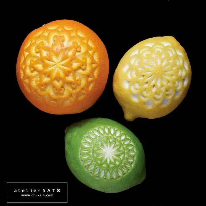 Artist Creates Beautiful Patterns On Fruits And Vegetables By Hand-Carving Intricate Designs