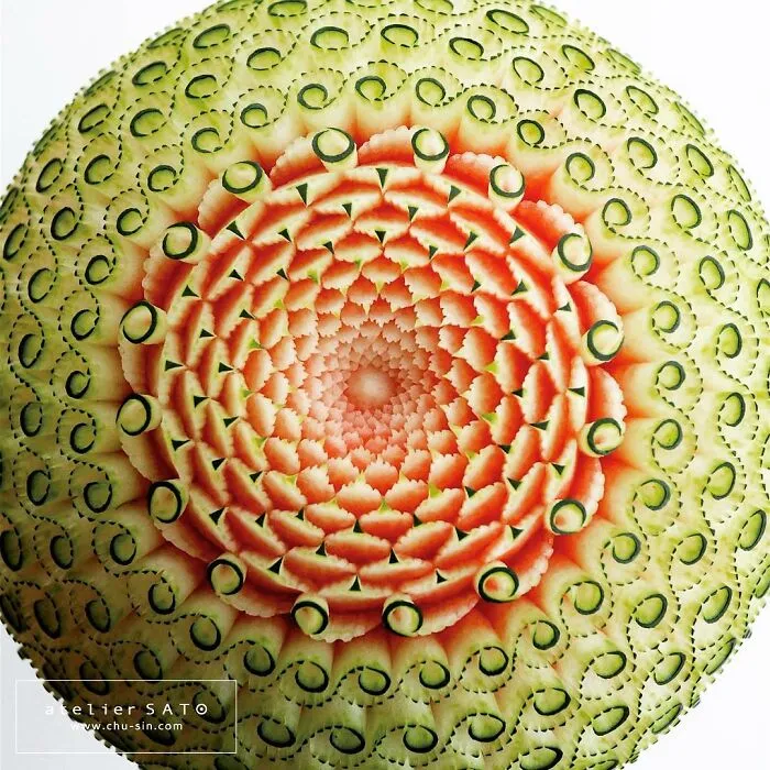 Artist Creates Beautiful Patterns On Fruits And Vegetables By Hand-Carving Intricate Designs