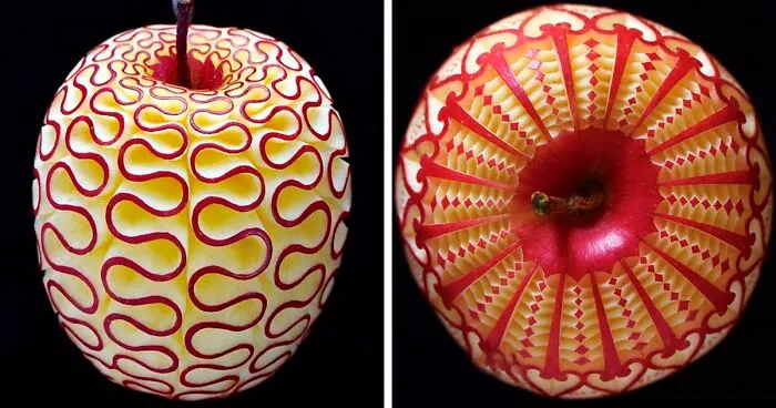 Artist Creates Beautiful Patterns On Fruits And Vegetables By Hand-Carving Intricate Designs