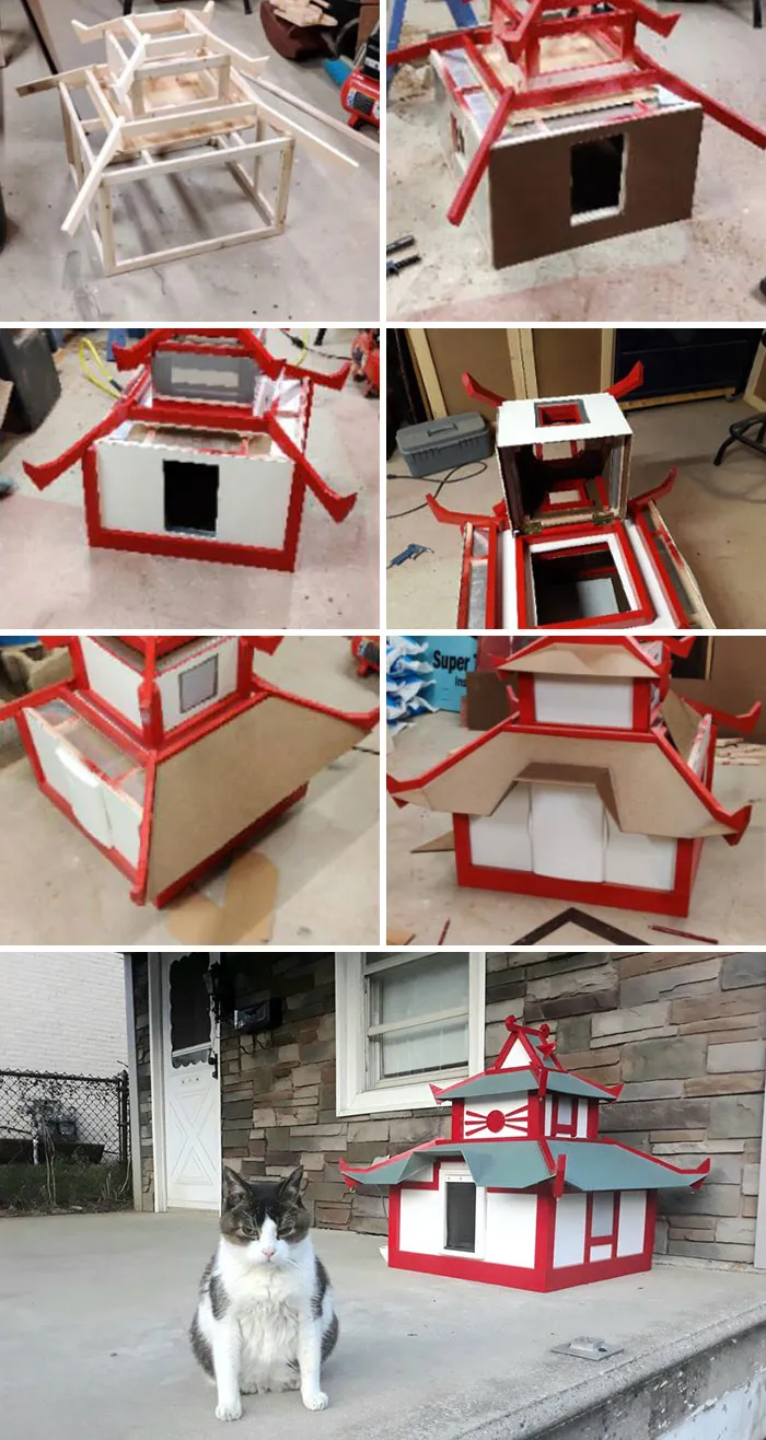 Mi novio tardó 3 meses en construir esta caseta con calefacción para el gato. No la ha pisado
