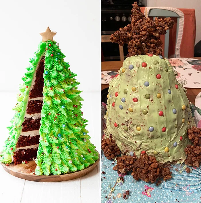 My Sister Attempted To Make A Red Velvet Christmas Tree Cake