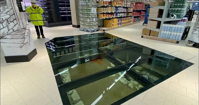Dublin Grocery Store Installs Glass Floor So People Can See The 11th Century House Below
