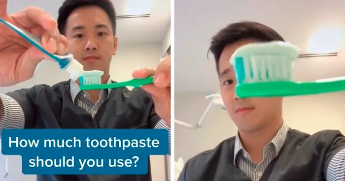 Dentist On TikTok Compares How Much Toothpaste We're Told To Use By The Commercials, And The Actual Amount We Need