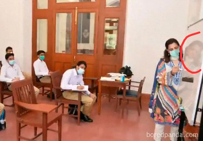 A Local School Posted Photos On Their Social Media About How They Are Following Covid Guidelines. They Photoshopped A Mask On The Teacher's Face