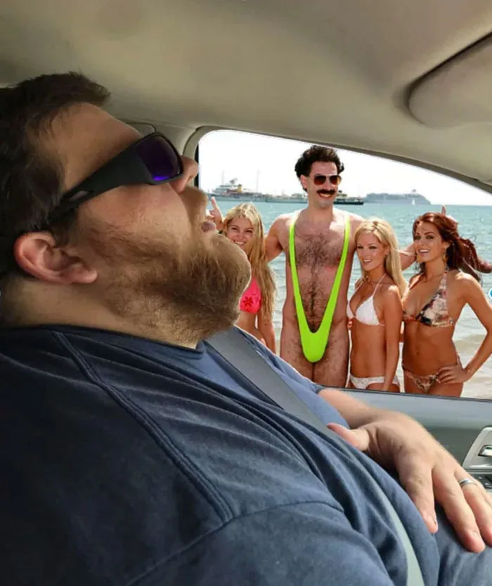 Este hombre se durmió durante un viaje en coche, y su esposa pidió a la gente que photoshopeara lo que se perdió en el trayecto (30 fotos)