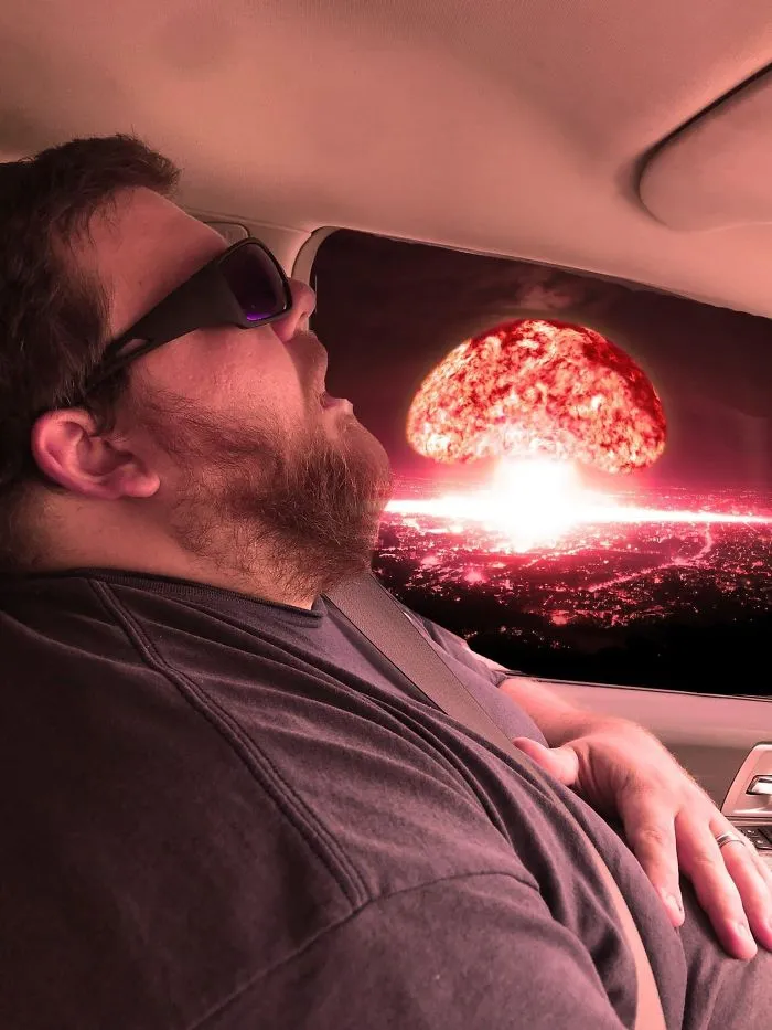 Guy Falls Asleep On A Road Trip, Wife Asks People To Photoshop What He Missed While Sleeping (30 Pics)