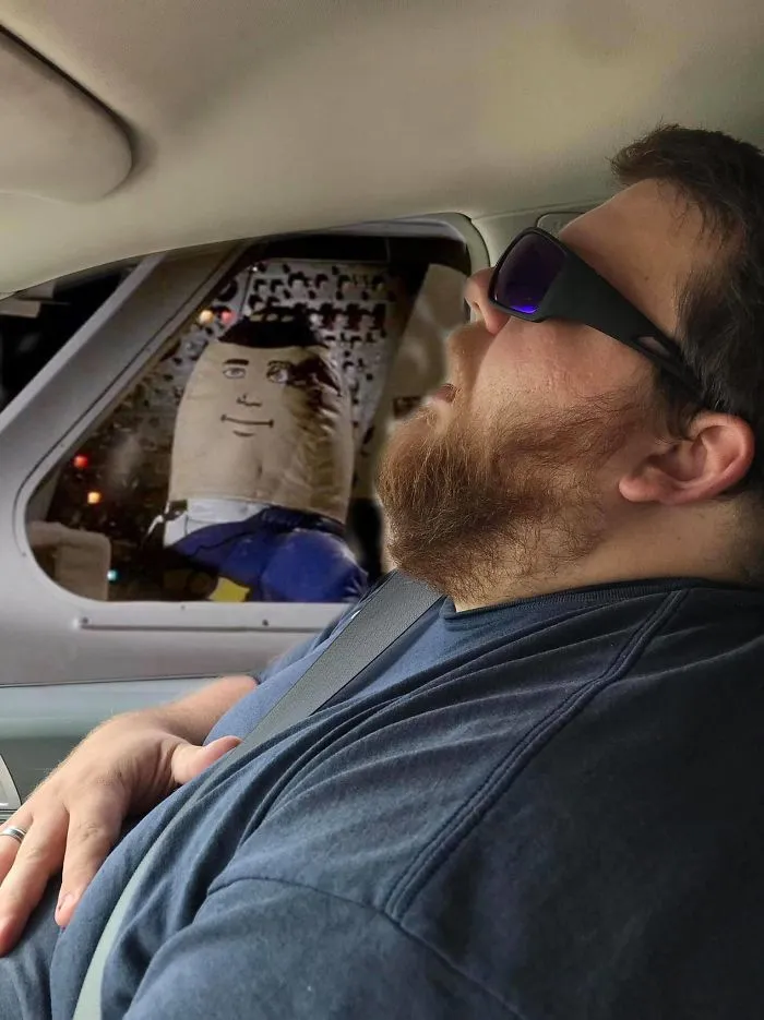 Guy Falls Asleep On A Road Trip, Wife Asks People To Photoshop What He Missed While Sleeping (30 Pics)
