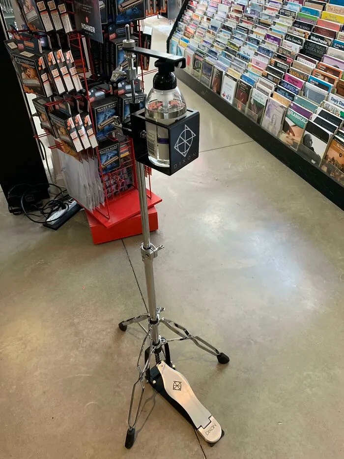 This Hi-Hat Stand Used As A Handsfree Sanitizer Dispenser