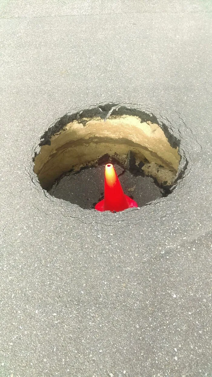 No One Is Gonna Fall Into This Hole! There’s A Cone!