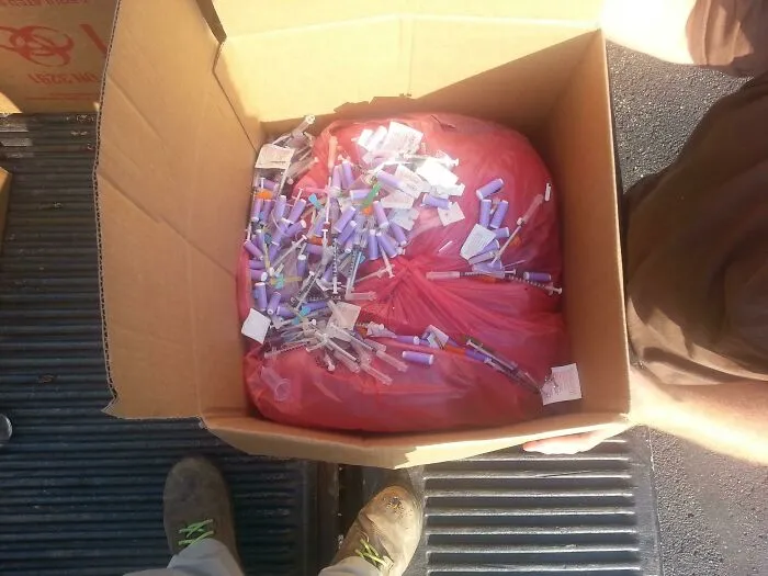 Sharps Container? These People Apparently Never Heard Of One...the Needles Were Poking Out Of The Box.