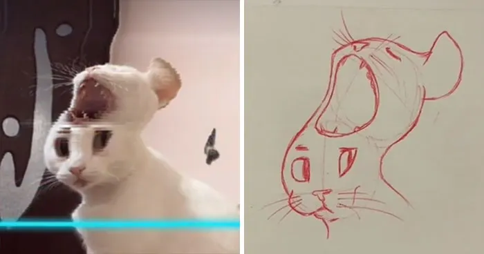 17 Funny Illustrations Of Cats And Dogs After They Were Captured With The Time Warp Scan Filter, Drawn By An Artist On TikTok