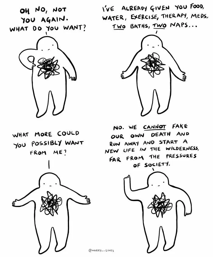 30 Minimalistic Illustrations That Tackle Mental Health By "Worry Lines"