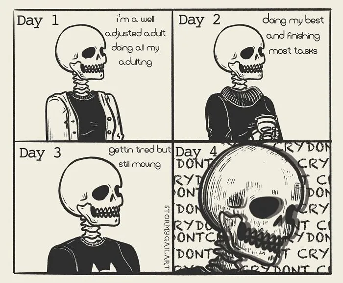 40 Honest Skeleton Comics About Loss, Mental Health, And Therapy By ‘Stormy Gail’
