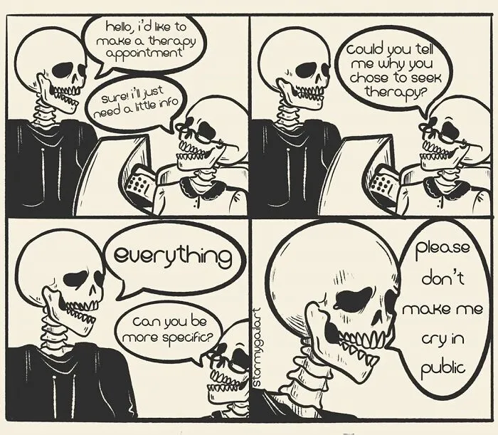40 Honest Skeleton Comics About Loss, Mental Health, And Therapy By ‘Stormy Gail’