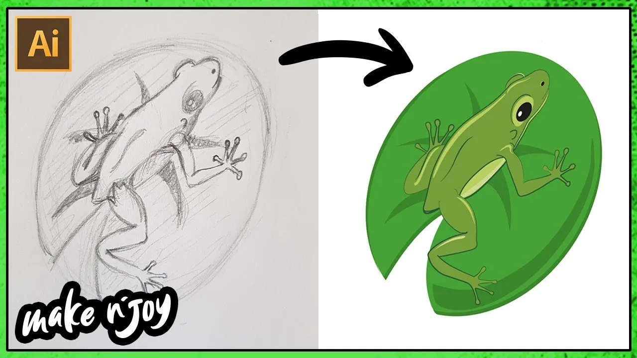 Flat Frog Design - Rough Sketch On Paper And Vector In Adobe Illustrator
