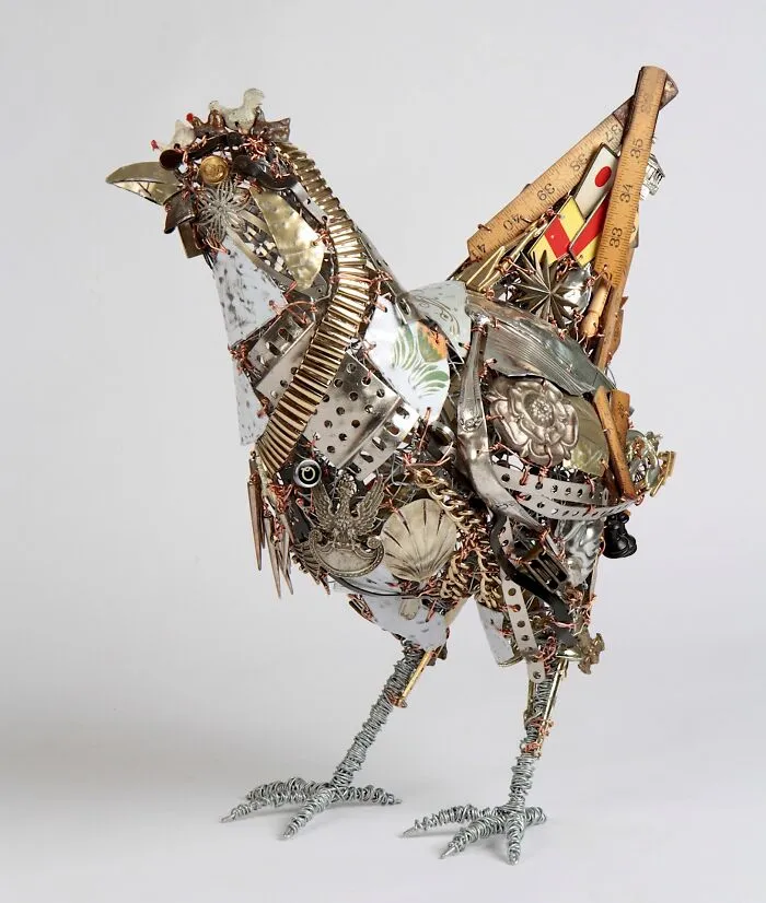This Artist Repurposes Scrap Metal, Discarded Objects, And Textile Into Lifelike Animal Sculptures (116 Pics)