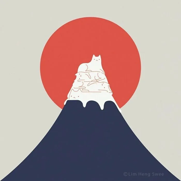 My 25 Minimal Illustrations That Blend Cats Into Landscapes And Other Scenes (New Pics)