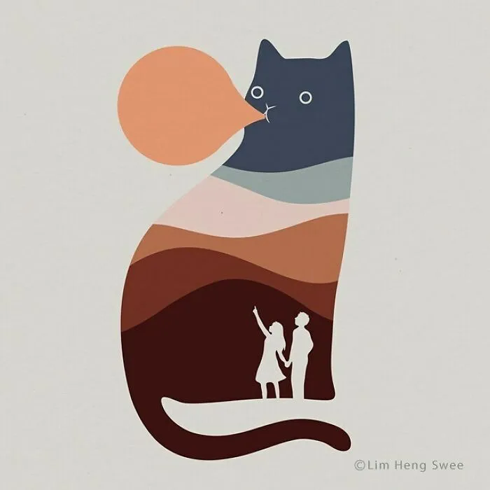 My 25 Minimal Illustrations That Blend Cats Into Landscapes And Other Scenes (New Pics)