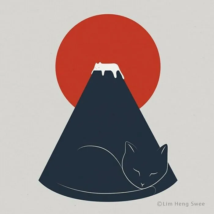 My 25 Minimal Illustrations That Blend Cats Into Landscapes And Other Scenes (New Pics)