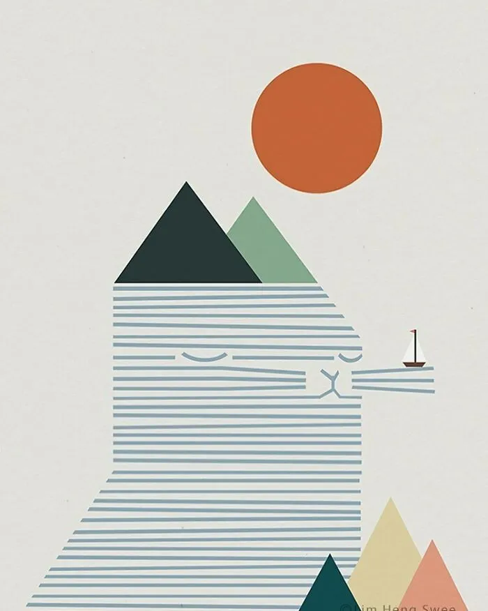 My 25 Minimal Illustrations That Blend Cats Into Landscapes And Other Scenes (New Pics)
