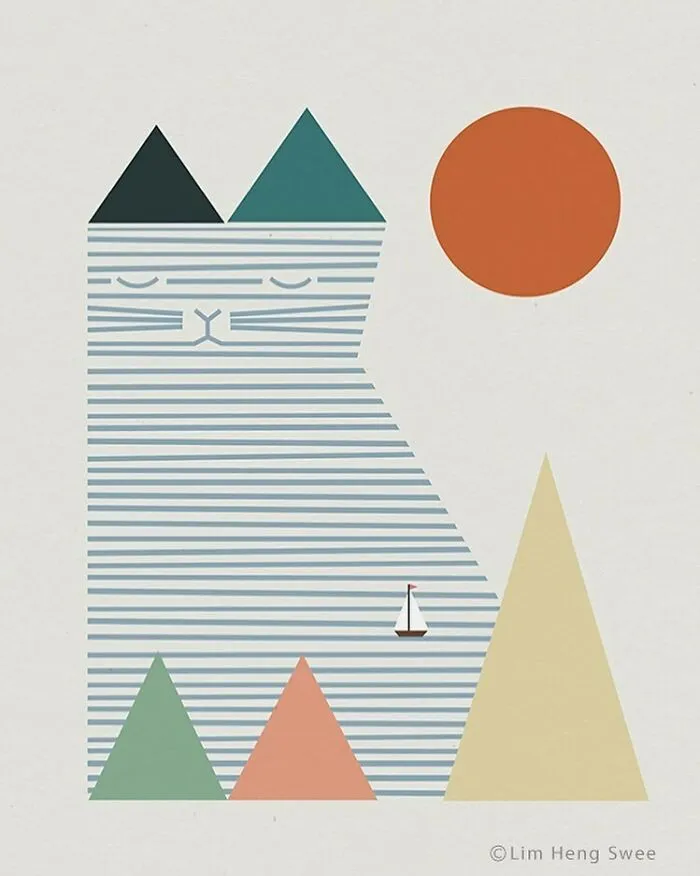 My 25 Minimal Illustrations That Blend Cats Into Landscapes And Other Scenes (New Pics)